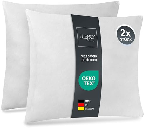 LILENO HOME Kissenfüllung 65x65 (2er Set) | Pralle Füllung für Couchkissen & Dekokissen | Wolkenweiches Sofa Pillow & Schlafkissen Made in Germany | Kissen Set mit Oeko-Tex Klasse 1