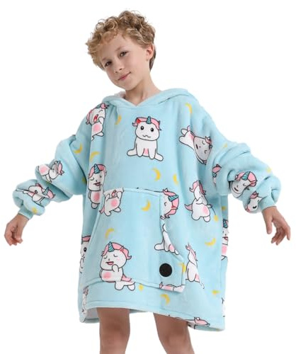 THREE POODLE Sudadera Manta con Capucha, Oversize Bata Manta Polar Mujer para Niños, con Capucha Ultra Suave y Cálida, Sudadera para Mujer, Hombre y Niño, Regalo - Size Kids, Unicorn