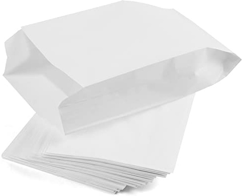 PACKRA - Sacchetti Carta Kraft Bianchi, Buste Regalo di Carta, Sacchetti Alimentari Carta Pane Piccoli per Trasportare Articoli e Acquisti da Asporto, Cibo, Libri (50 pezzi, 15cm x 27cm x 6cm)