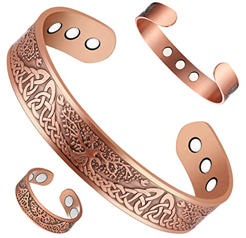 Vicmag Copper Magnetic Bracelet for Men Bangle Ring 3800 Gauss Magnets | 9X+4X Strength, 99.9% Pure Copper, Adjustable Size, Present Box, Cooper bracelet, Tree of Life