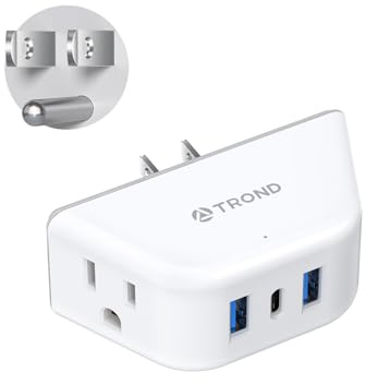 TROND Outlet Extender with USB, Wall Splitter with 2 AC Sockets, 3 USB Ports, 3-Side Design Wall Plug Adapter, Cruise Essentials, Plug Extension Outlet for Travel Home Office, White