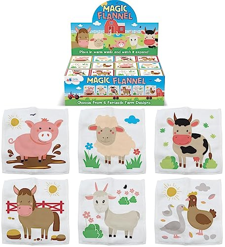 Farm Animal Magic Flannel Kids Face Cloth Cotton Wash Cloth 1 Random Design | 1 Flannel Supplied, Random Farm Animal Design, Compressed 100% Cotton Face Wash Cloth, Expands in Water to Approx 25cm