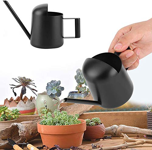 Smallterm Jarra de riego de 300 ml, Color Negro, de Acero Inoxidable, para Plantas de jardín, de Larga