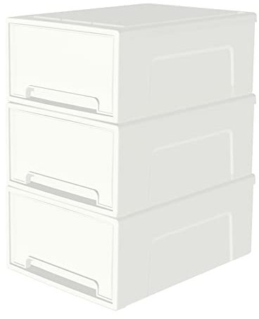 Cetomo 5L*3 Cajón de almacenamiento apilable compacto, organizador de cajones de plástico con puertas blancas para debajo del fregadero, cocina, despensa, escritorioy desorden del hogar, paquete de 3