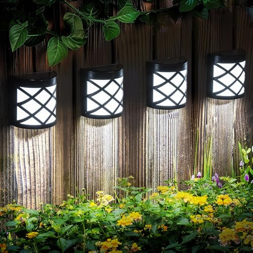Solpex Solar Wall and Fence Lights, 4 Packs Waterproof 6 LED Deck Lights, Decorative Outdoor for Fence, Deck, Patio, Stairs, Yard, Pathway (Cold White)