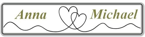 1x Hochzeit Autoschild mit Wunschtext Hochzeitsschild Hochzeitsauto Kennzeichen aus Aluminium Digital Druck (Herzpaar)