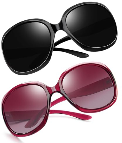Joopin 2PCS Polarizadas Gafas de Sol Mujer Extra Grandes Negras Oscuras y Rosa Roja Oversized Sunglasses Women