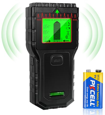 Leitungssucher Wand Scanner Detektor Ortungsgerät 8 in 1 Multifunktional Stud Finder Metalldetektor mit HD LCD-Anzeige Wasserwaage für Holz, AC Draht mit automatischer Kalibrierung und Audio Alarm (B)