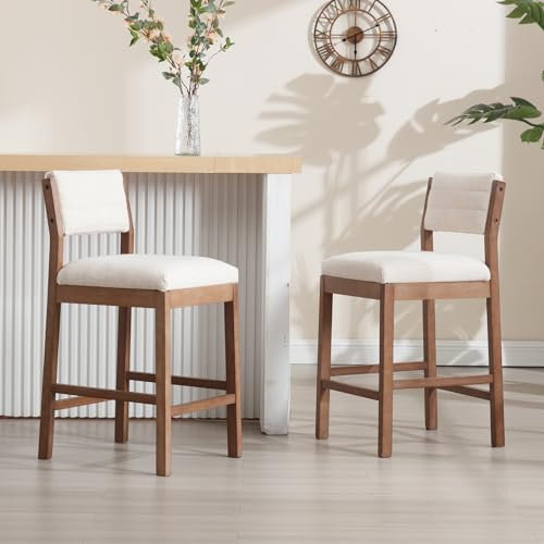 chairus 2er Set Leinen Barhocker für Küchen Vintage Barstuhl Tresenhocker mit Massivholzbeinen für esszimmer Wohnzimmer (Beige)