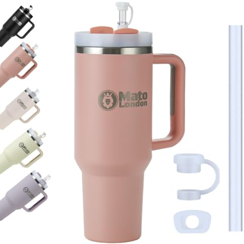 Mato London 40oz Tumbler with Straw & Handle – Stanley Cup Style Double-Wall Stainless Steel | Leakproof, BPA-Free | Insulated Travel Mug for Hot & Cold Drinks | Reusable Lid & Accessories Included