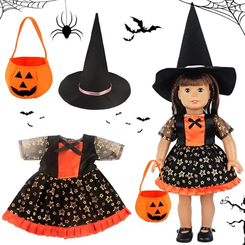SOETDERT Costume da Halloween per Bambole 18 Pollici - Abbigliamento e Cappelli da Strega - Accessori e Giocattoli per Bambole