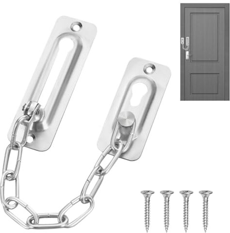 Chaîne de porte, serrure de sécurité, serrure de porte, chaîne de serrure de porte, chaîne de rideau de porte d'entrée, chaîne de sécurité pour porte, serrure de sécurité (argenté)