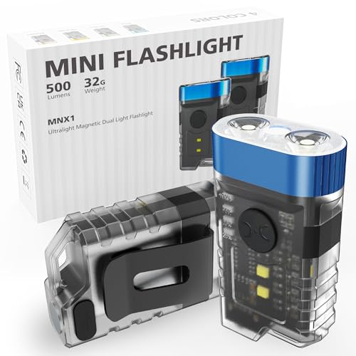 COOZAMING Rechargeable EDC Clip Keychain Flashlight, Pocket Small Mini Flashlights 500 Lumens, 10 Modes 2 Illumination Angles, USB C Charging Magnetic for Home, Emergency, Night Working, 2 Pack, Blue