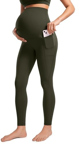 CRZ YOGA Butterluxe gravidleggings med fickor över magen 28 mjuka och aktiva yogabyxor för gravida Olivgrön S