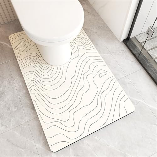 Highdi Toilet Mat U Shape, Diatomite Bath Mat U Shape Absorbent Quick Dry Non Slip U Shaped Toilet Floor Mat Toilet Rug WC Toilet Mat Washable Easy to Clean for Bedroom (Minimalist Style,55x90cm)