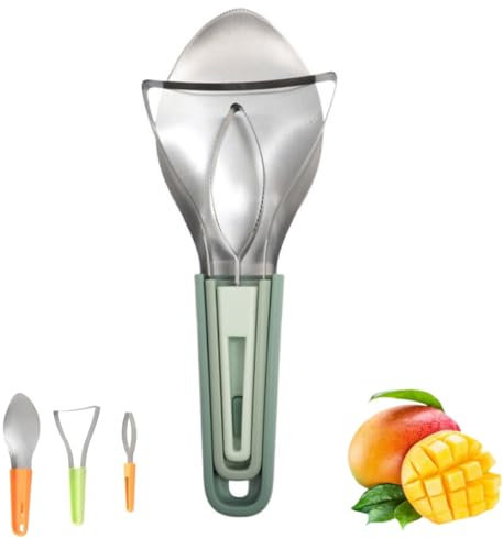 Affettatrice per mango, in acciaio inox, 3 pezzi, 3 in 1, pelapatate, divisore per mango e mango