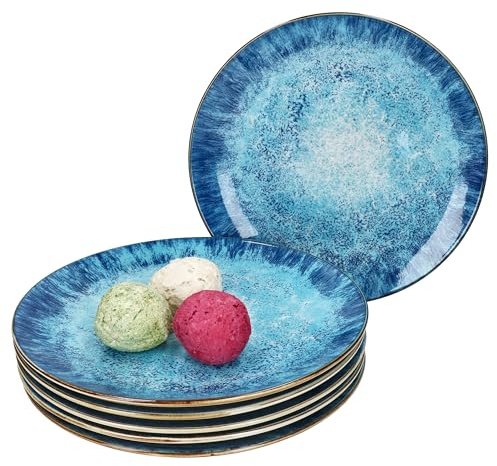 MamboCat Marina 6er Set Speiseteller I Ø 27cm I blaue Porzellan-Essteller mit maritimem Design für 6 Personen I Ozean-Dekor, Gischt I große Teller für Hauptmahlzeiten, zum Grillen & Co