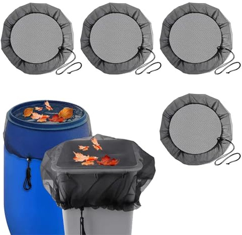 ASOFTY 4 Stück Regentonnen Netz, Verstellbare Regentonne Abdeckung mit Zugkordel, Wetterbeständiger Regentonnenabdeckung, Rund Regentonnennetz für Schutz vor Laub, Insekt (60cm)