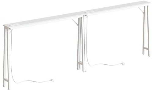 YATINEY Juego de 2 Mesas de Entrada de 15 cm de Anchura, Mesas de Sofá Estrechas con Base de Carga, Consolas con Estructura Metálica, para Sofá, Entrada, Pasillo, Blanco, XCT05L2CWW