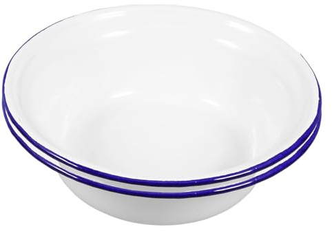 UKCOCO 2pezzi Bacinella Smaltata Ciotola Per Zuppa Semplice Ciotola Smaltata Stoviglie Smaltate Per Casa Portazuppe Retrò