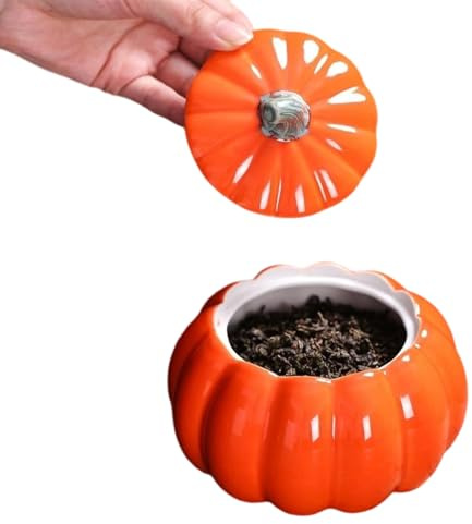 Tarro de calabaza de cerámica con tapa, tarro de caramelos de calabazas de Halloween, decoraciones de otoño, cuenco de té suelto de Halloween, recipiente hermético para galletas, dulces, especias, té