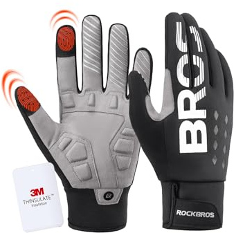 ROCKBROS Gants Thermiques d'hiver pour Homme et Femme, Gants Vélo Écran Tactile pour Course, Cyclisme, Escalade, Randonnée, Ski, Activités de Plein Air Noir S