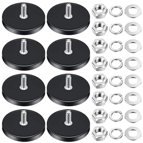 8Pcs Rubber Neodymium Magnets 43 mm Neodymium Magnets Strong with M6 Male Thread Stud Nuts, Sturdy And Non-Slip, Capable of Vertically Adsorbing 17 Kg for Automobile, Refrigerator, Lamps, Instruments