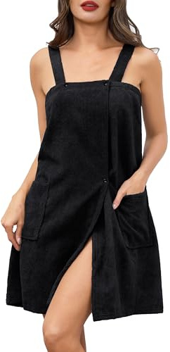 Lovasy Peignoir Serviette de Bain Femme Robe Peignoir Enveloppant Grande Serviette Spa avec Boutons Réglables Paréo de Bain Douce Léger Kilt de Sauna avec Poche