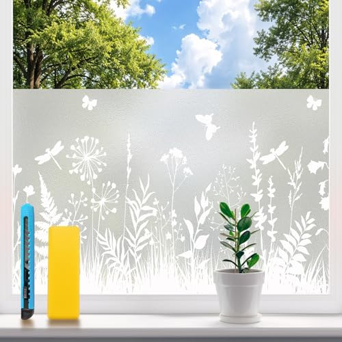 Weeoley Vinilos para Cristales 59,5x200 cm Lámina Adhesiva Flores
