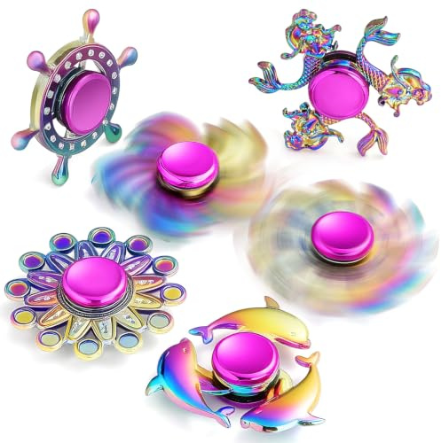 SCIONE 6 Pièces Fidget Spinner Métal, Toupie à Main Multicolore, Cadeau pour Invités Anniversaire, Jouet Sensoriel pour Stress et Anxiété, Spin 2-3 Min, Remplissage Sac de Fête
