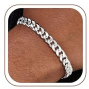SLOONG Sterling Silver Bracelet for Men, 5MM Chunky Cuban Chain Mens Bracelets, Silver Mens Jewellery Gifts for Men Boys Father Brother 7/7.5/8/9 Inches