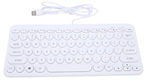 Yanmis Kompakt Tyst Kabelanslutet USB-Tangentbord, Universal Phone Tablet PC, Zero Latency Stabil Anslutning, Trådbundna Runda Tangenter Tangentbord för Kontor Hemma Skolresor (Vit)