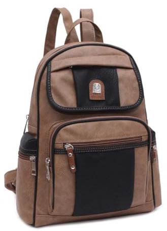 OBC Damen Rucksack Cityrucksack Tasche Daypack Stadtrucksack Backpack Schultertasche Organizer Tablet Ipad Mini bis ca. 10 Zoll (Taupe 28x32x15 cm)