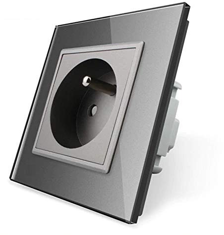 LIVOLO Prises de courant alternatif Panneau en verre cristal standard français nouveau prise murale,VL-C7C1FR-15