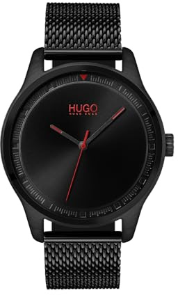 HUGO Analog Quarzuhr für Herren Kollektion #Move mit Schwarzes Edelstahl-Mesh-Gliederarmband - 1530044