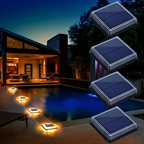 BarcoLE Solar Deck Lights, Driveway Walkway Dock Light Solar Powered Outdoor Stair Step Pathway LED Lamp for Backyard Patio Garden Ground, auto On/Off - Warm White - Square - 4 Pack