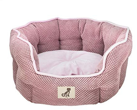 allpetsolutions Alfie Oval Soft Dog Bed - Fleece Lined, Machine Washable, Recycled Fill, Dog & Cat Bed, Pink (Medium)