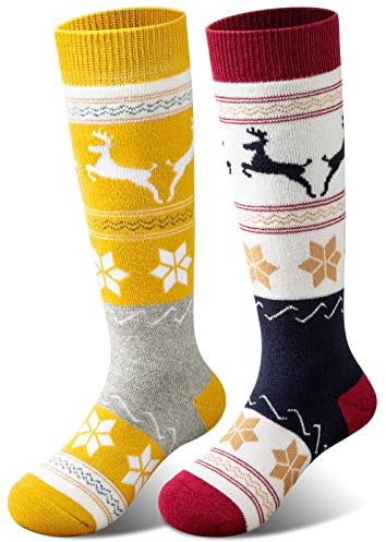 Calcetines de esquí para niños y niñas, gruesos y cálidos para invierno, nieve, esquí, snowboard, deportes (2 pares/3 pares) - - X-Small