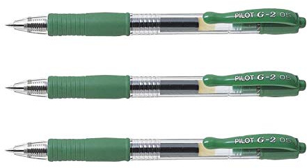Pilot Pack of 3 G2 05 Gel Ink Ballpoint Pens Fine Tip Greenaa