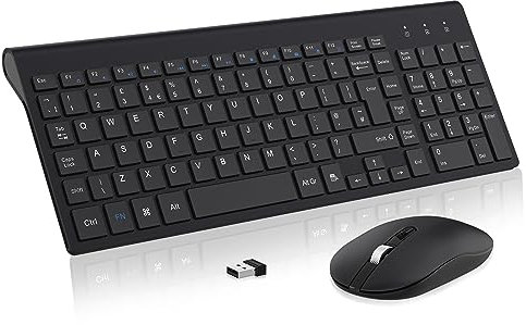 Wireless Keyboard and Mouse Set, 2.4G Compact Slim QWERTY UK Layout USB Keyboard and Cordless Silent Mouse Combo with Numeric Keypad Ergonomic Energy Saving for Windows PC/Laptop/Computer/Apple Mac