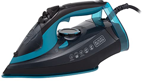 BLACK + DECKER BXIR22001GB Linen Care Steam Iron with Ceramic Soleplate, 2600W, Black and Aqua