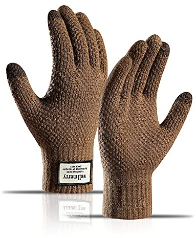 BSLVWG Gants d'hiver thermiques antidérapants pour écran tactile pour homme,Gants tricotés élastiques épais et coupe-vent,Doublure chaude en peluche pour la conduite, la course à pied, le sport,Kaki