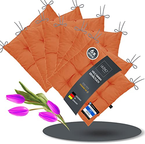 LILENO HOME 6er Set Stuhlkissen 07 Terracotta (40x40x6 cm) - Sitzkissen für Garten, Küche oder Esszimmer - UV-beständige Indoor u. Outdoor Stuhlauflage als Stuhl-Kissen (Linda FUM)