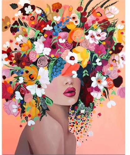 UNIQUORS Malen Nach Zahlen Kinder Blumen, Ölgemälde auf Leinwand Handgemalt Abstrakt Bunt Frau, Paint by Numbers, Gemälde Modern mit 3 Pinsel und Acrylfarben für Erwachsene (ohne Rahmen) 40 x 50 cm
