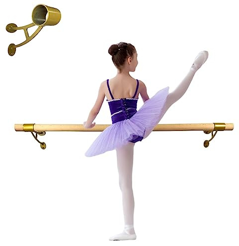 Balançoire Ballet Barre 3 FT Long 2.0” Diameter for Kids and Adults, Premium American Wood Wall Mounted Ballet Bar for Home/Studio Ballet Barre Dance Equipment Ballet Training Barre, GOLD (A) Brackets