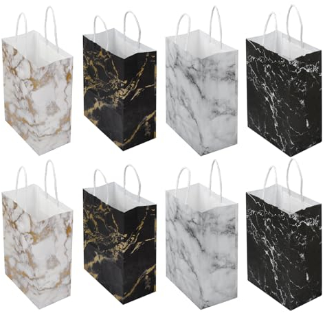 Papiertüten mit Henkel, 8er Pack Geschenktüten aus Kraftpapier - Mehrere Farben - Ideal für Hochzeiten, Geburtstage & Partys - Geschenkverpackung und Mitgebsel 21×15×8 cm