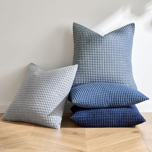 MIULEE 4er Set Kissenbezug Kissen Dekorative Kissenbezüge Kordsamt Sofakissen Dekokissen Kopfkissenbezug Couchkissen Deko Bezug für Sofa Couch Wohnzimmer Schlafzimmer Büro 50x50cm Dunkelblaue Serie