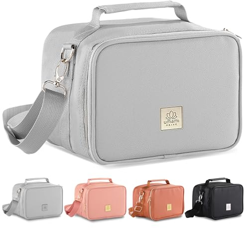 Umami Premium Kühltasche Klein, Lunchbag für Arbeit, Reisen, Büro, Picknick, Mini-Lunchbag Isoliert aus veganem Leder, Faltbare Lunchtasche, Kleine Kühltasche, Isoliertasche 4L, Hellgrau