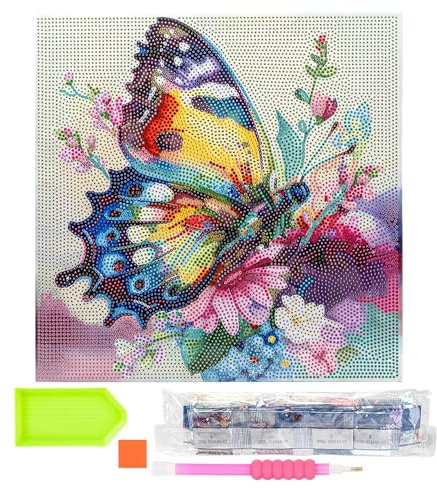 Ideen mit Herz Diamond-Painting-motivduk på kilram | 30 cm x 30 cm | Set inkl. verktyg (fjäril med blommor)