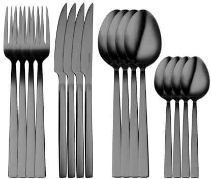 BERGNER SOFIA BG, Cubertería de acero inoxidable de 16 piezas, Incluye 4 cuchillos, 4 tenedores, 4 cucharas, 4 cucharillas, Acabado plateado